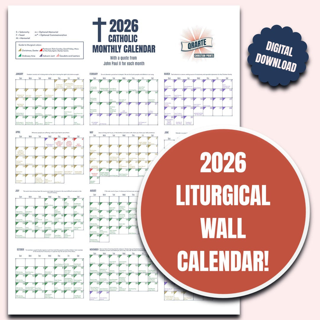 2026 Color-Coded Liturgical Calendar - Instant Download Catholic Planner -  Etsy Sweden inside Catholic Holy Day Calendar 2026