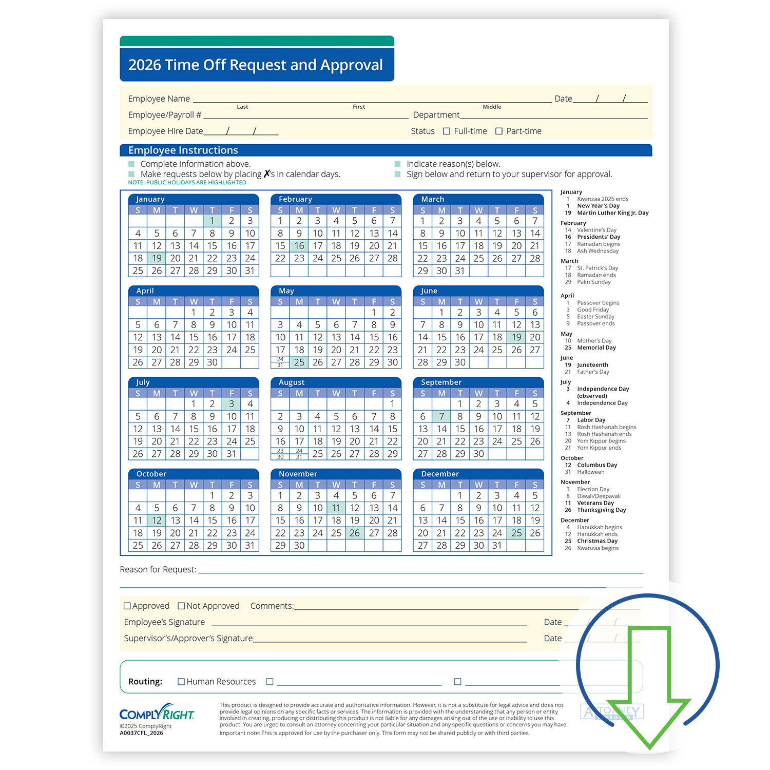 2026 Downloadable Time Off Request And Approval Form | Hrdirect intended for 2026 Employee Attendance Calendar Printable Free