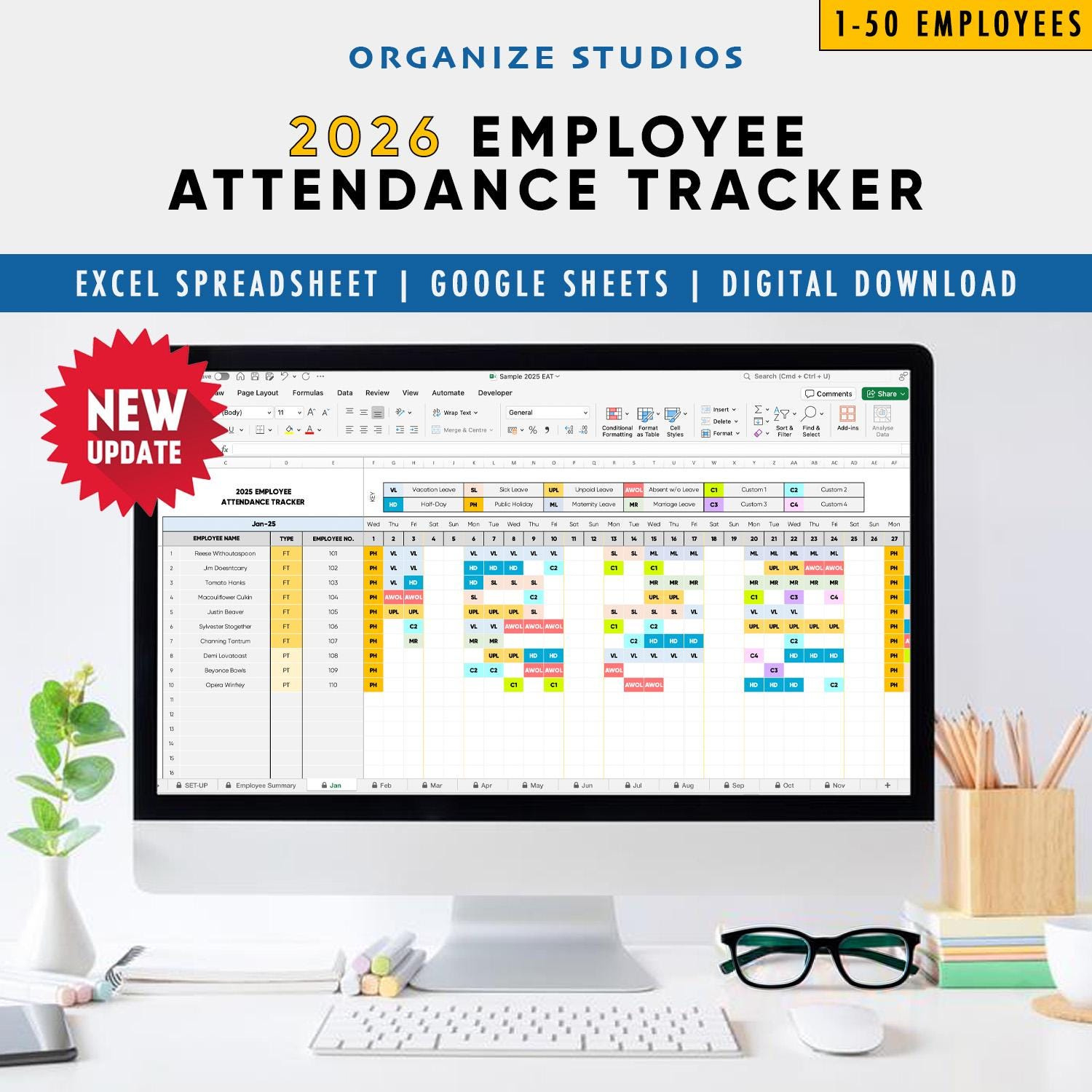 2026 Employee Attendance Tracker: Excel &amp;amp; Google Sheets within Employee Attendance Sheet 2026
