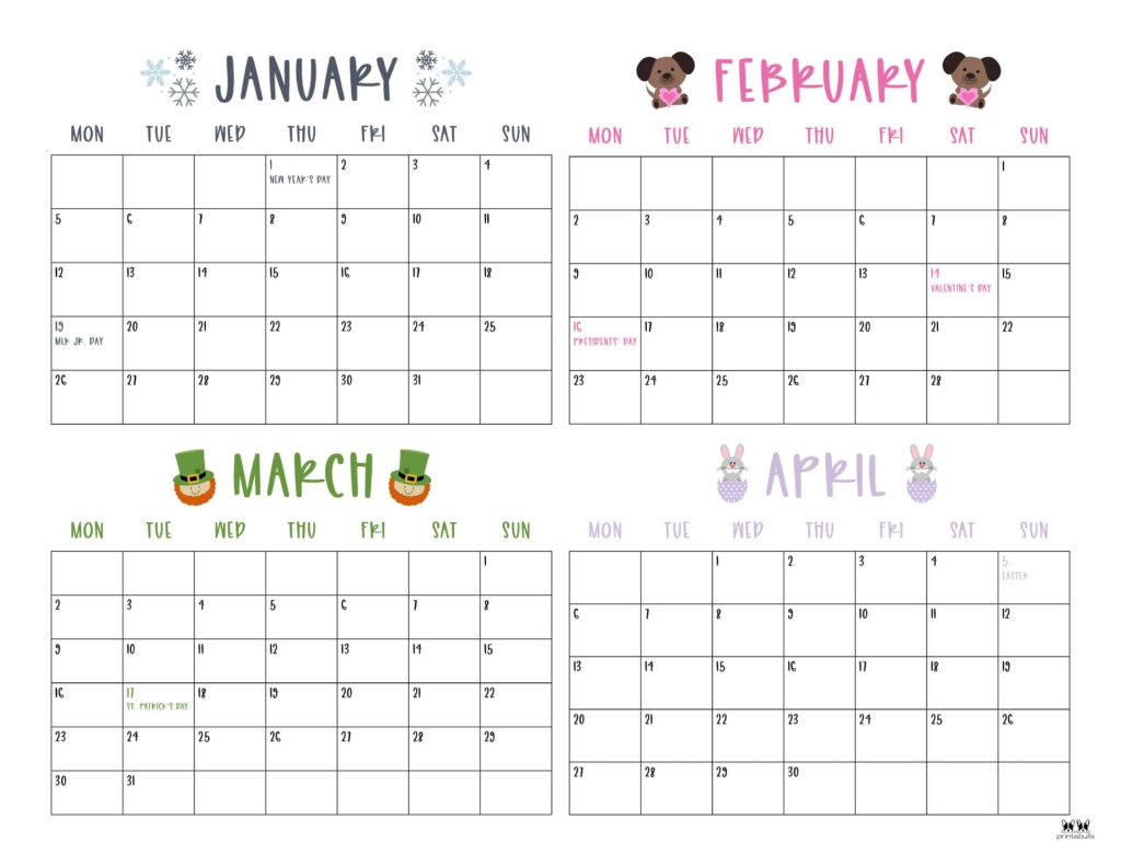 2026 Four Month Calendars - 31 Free Printables | Printabulls in Printable Calendar 2026 4 Months Per Page