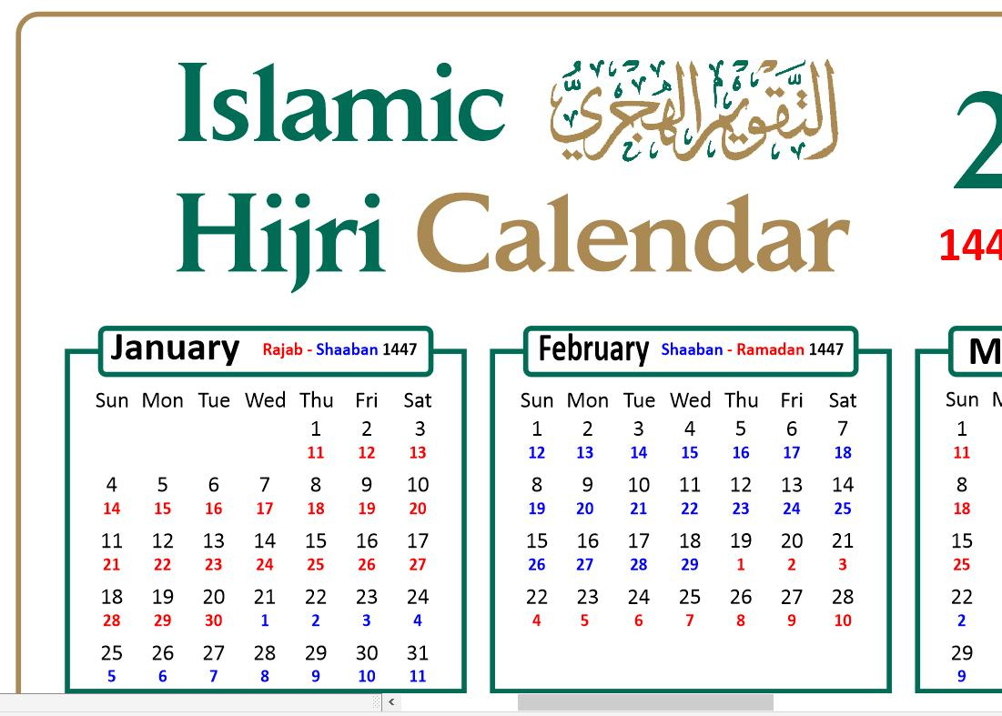 2026 Islamic Calendar With Colour Coded 1447 And 1448 Ah Dates with Islamic Calendar 2026 Singapore