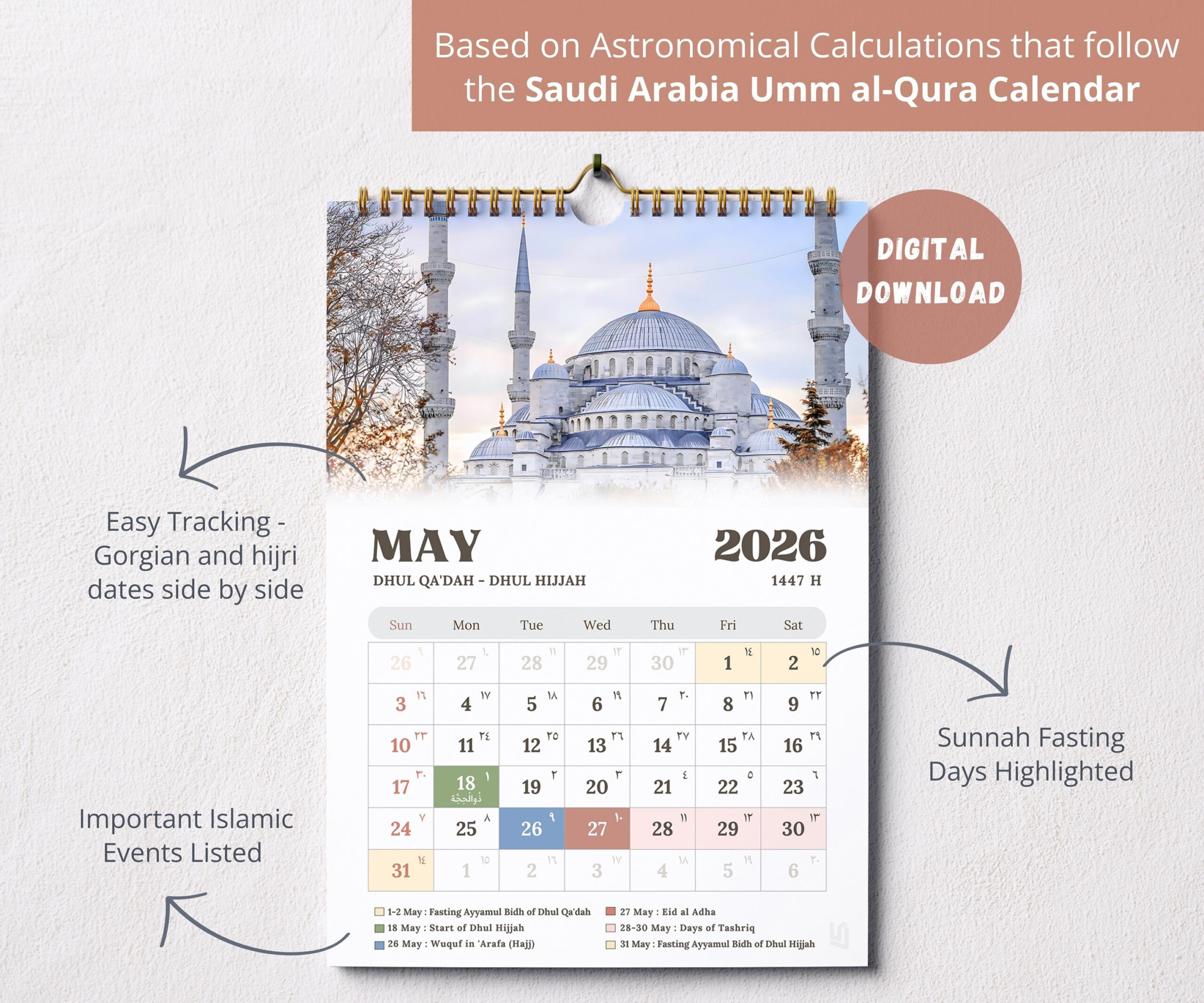 2026 Islamischer Kalender Moschee Edition Digital, Muslimischer inside Islamic Calendar 2026 Ummul Qura