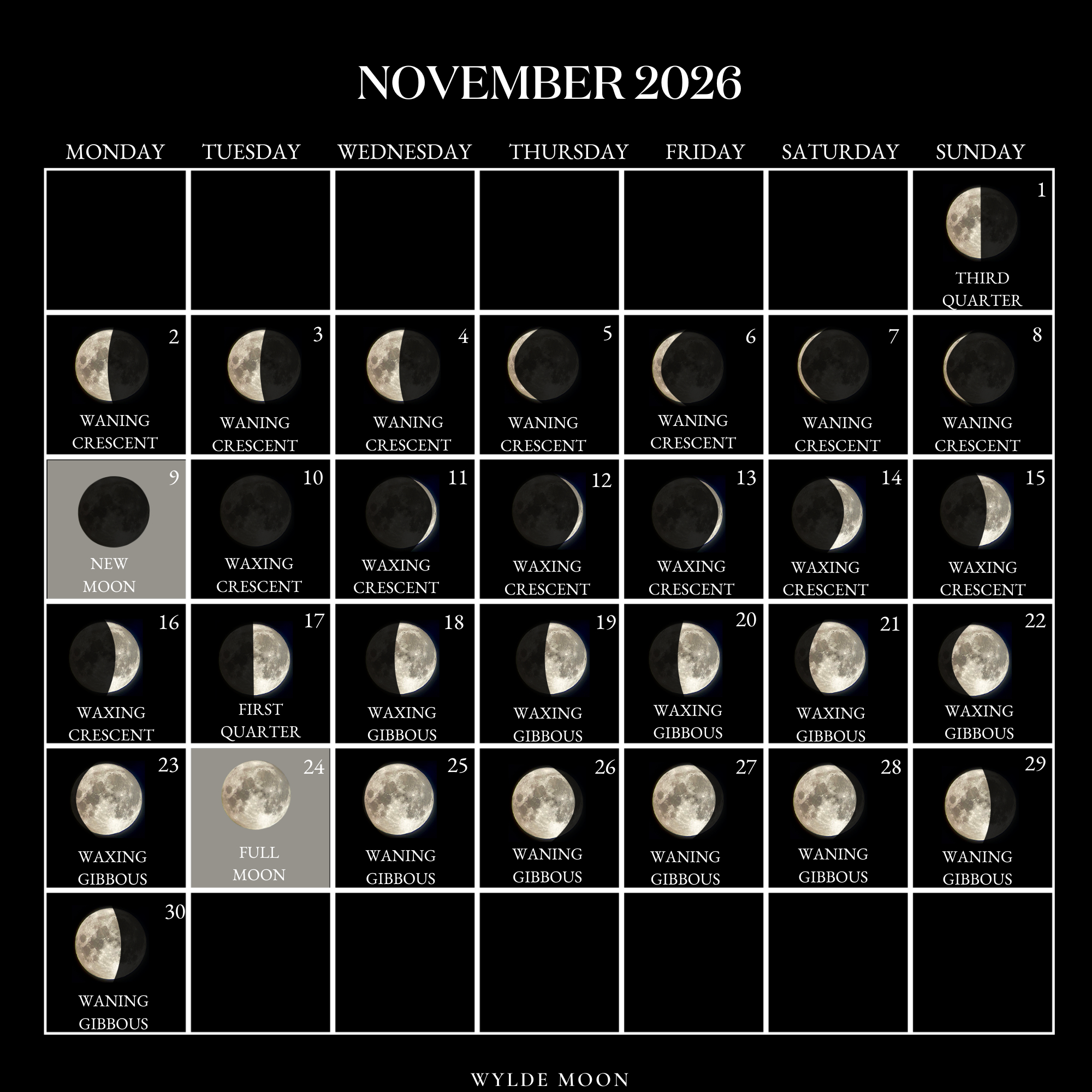 2026 Moon Calendar - Every Phase And Stage Of The Moon intended for Moon Phase Calendar 2026 November