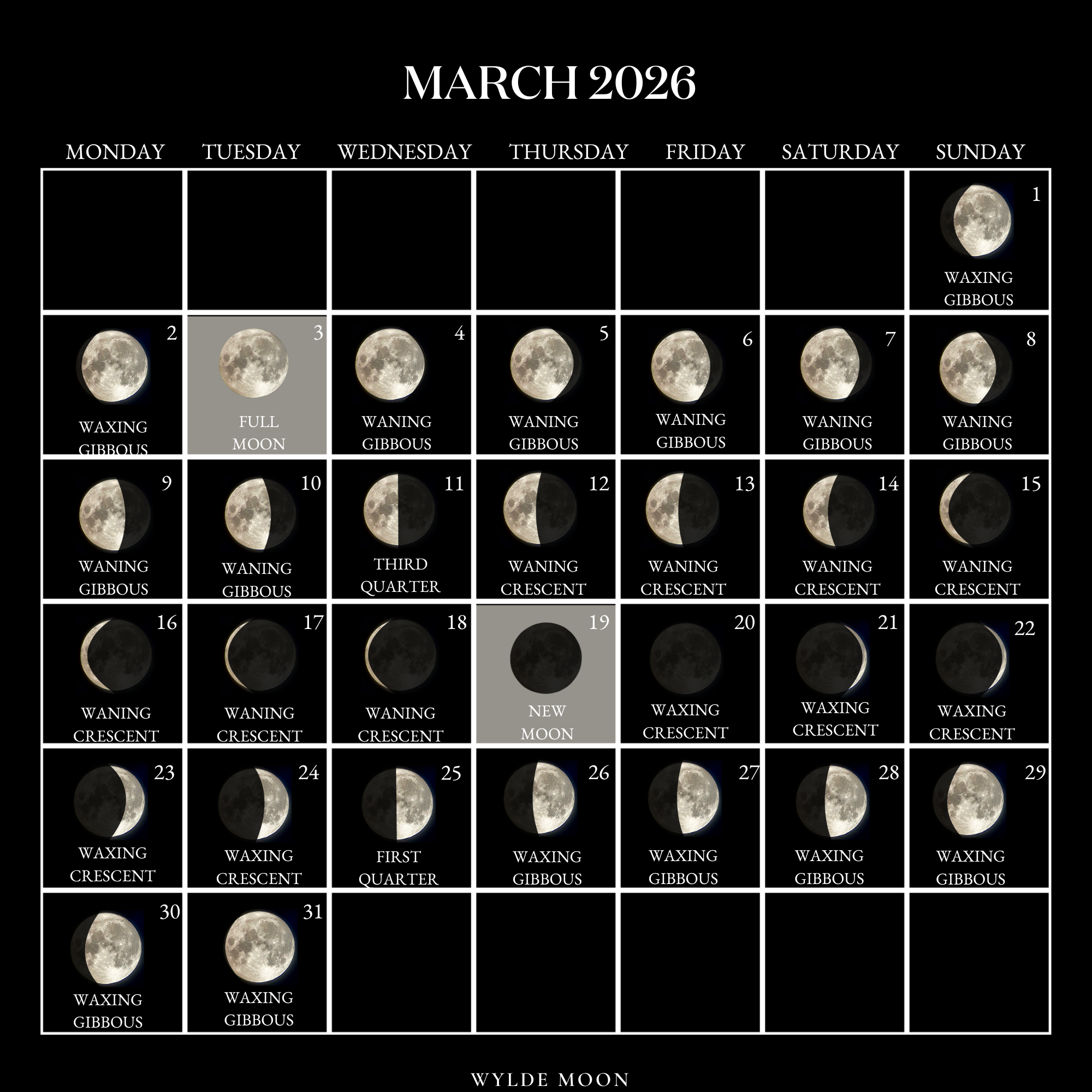 2026 Moon Calendar - Every Phase And Stage Of The Moon with Full Moon Calendar March 2026