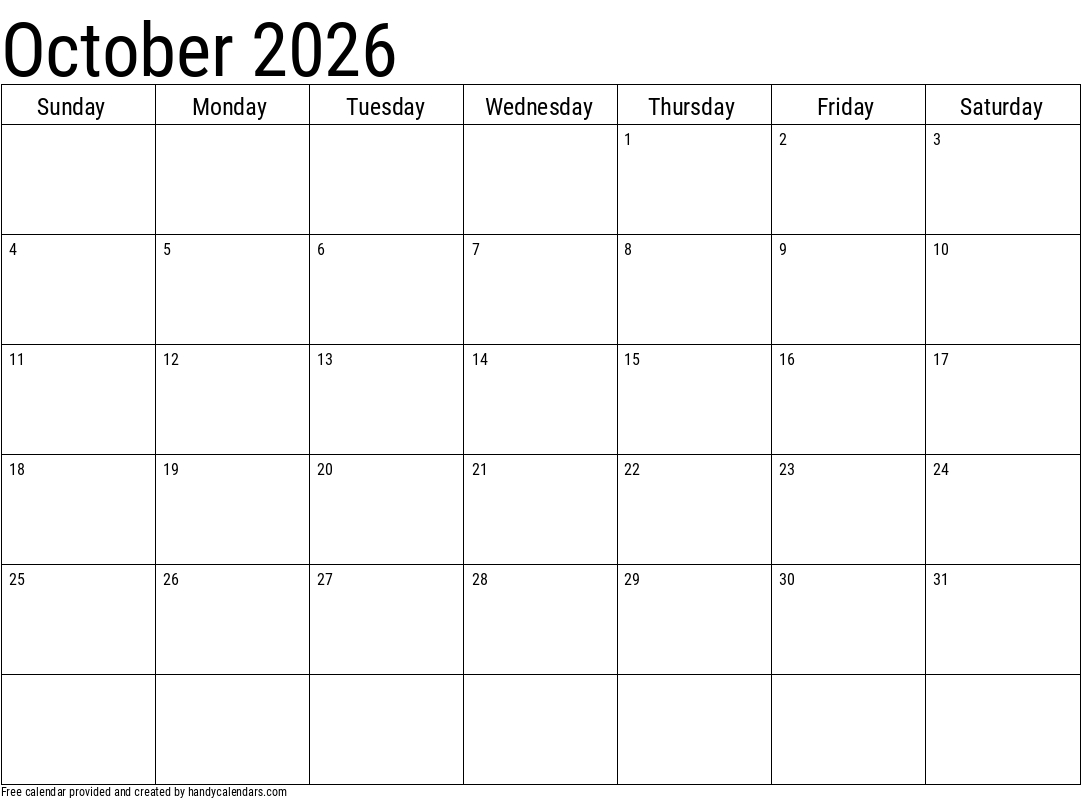 2026 October Calendars - Handy Calendars with regard to October 2026 Calendar Printable