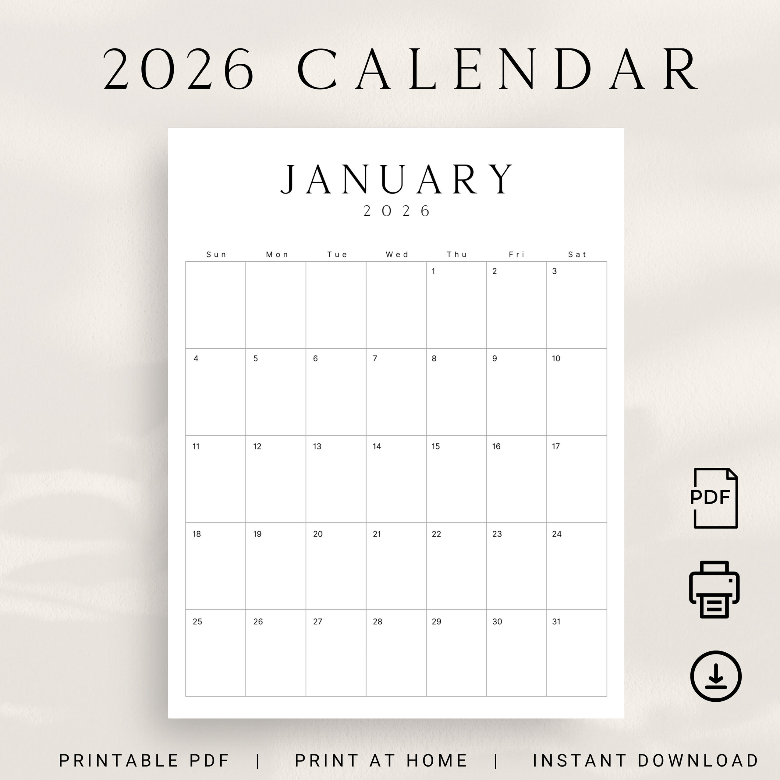 2026 Printable Calendar 2026 Planner Vertical Calendar Portrait intended for 2026 Calendar Printable Portrait