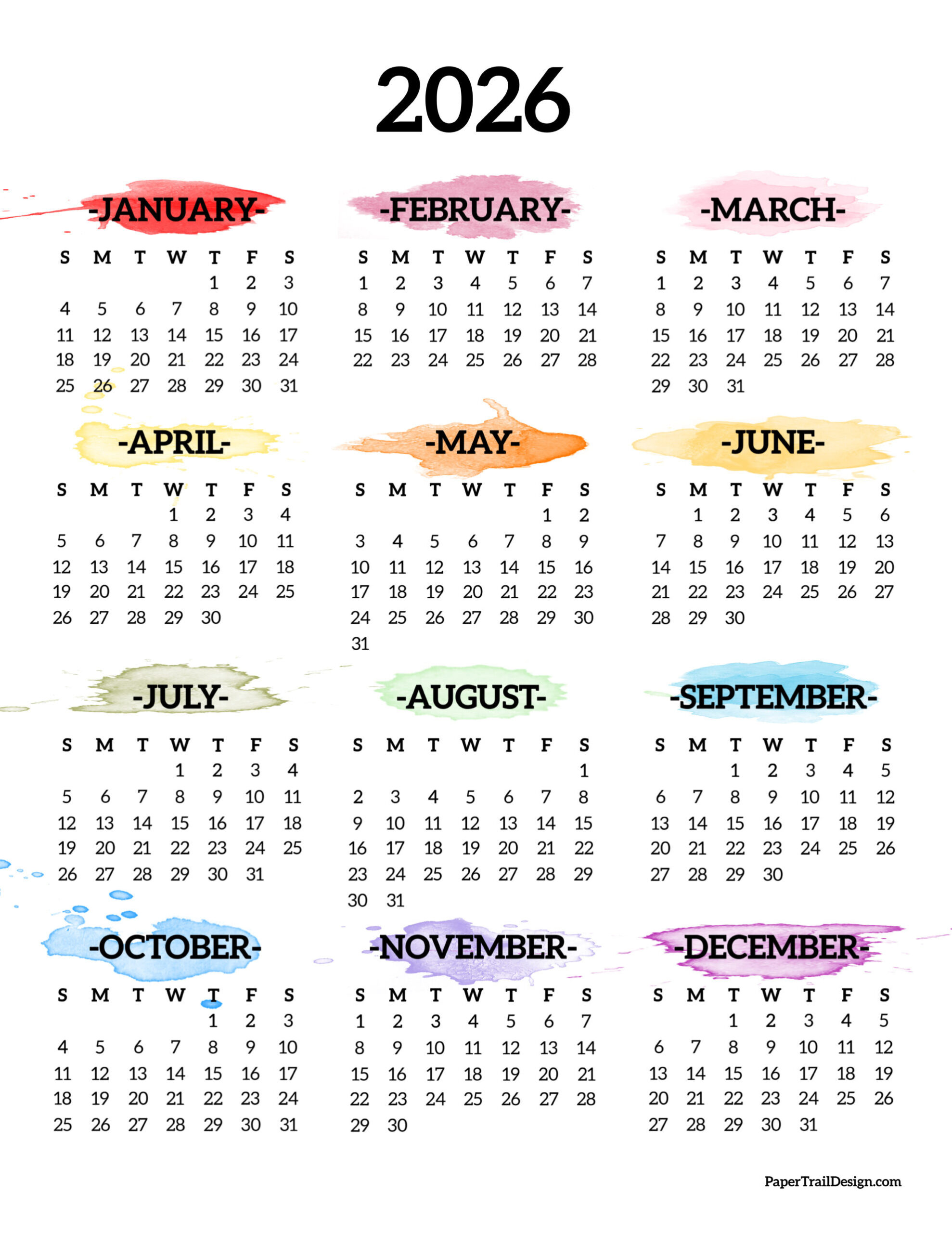 2026 Printable Calendar One Page - Paper Trail Design for 2026 Calendar Printable Pretty