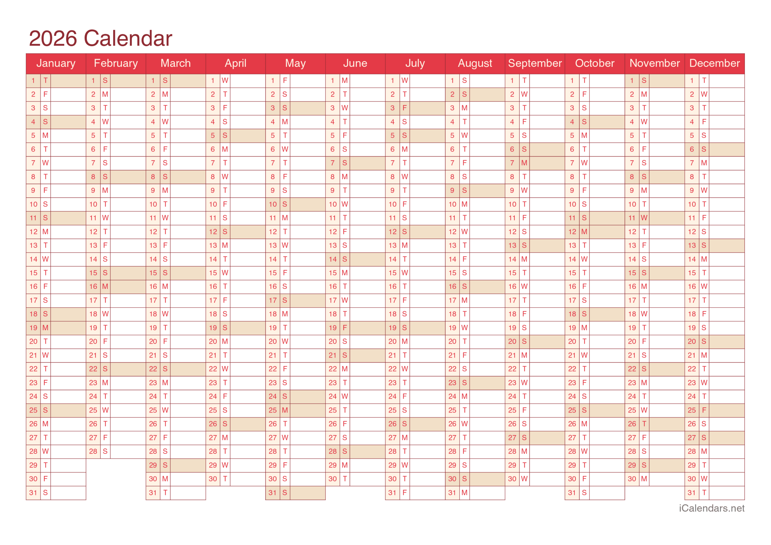 2026 Printable Calendar - Pdf Or Excel in 2026 Calendar Printable A4 Yearly