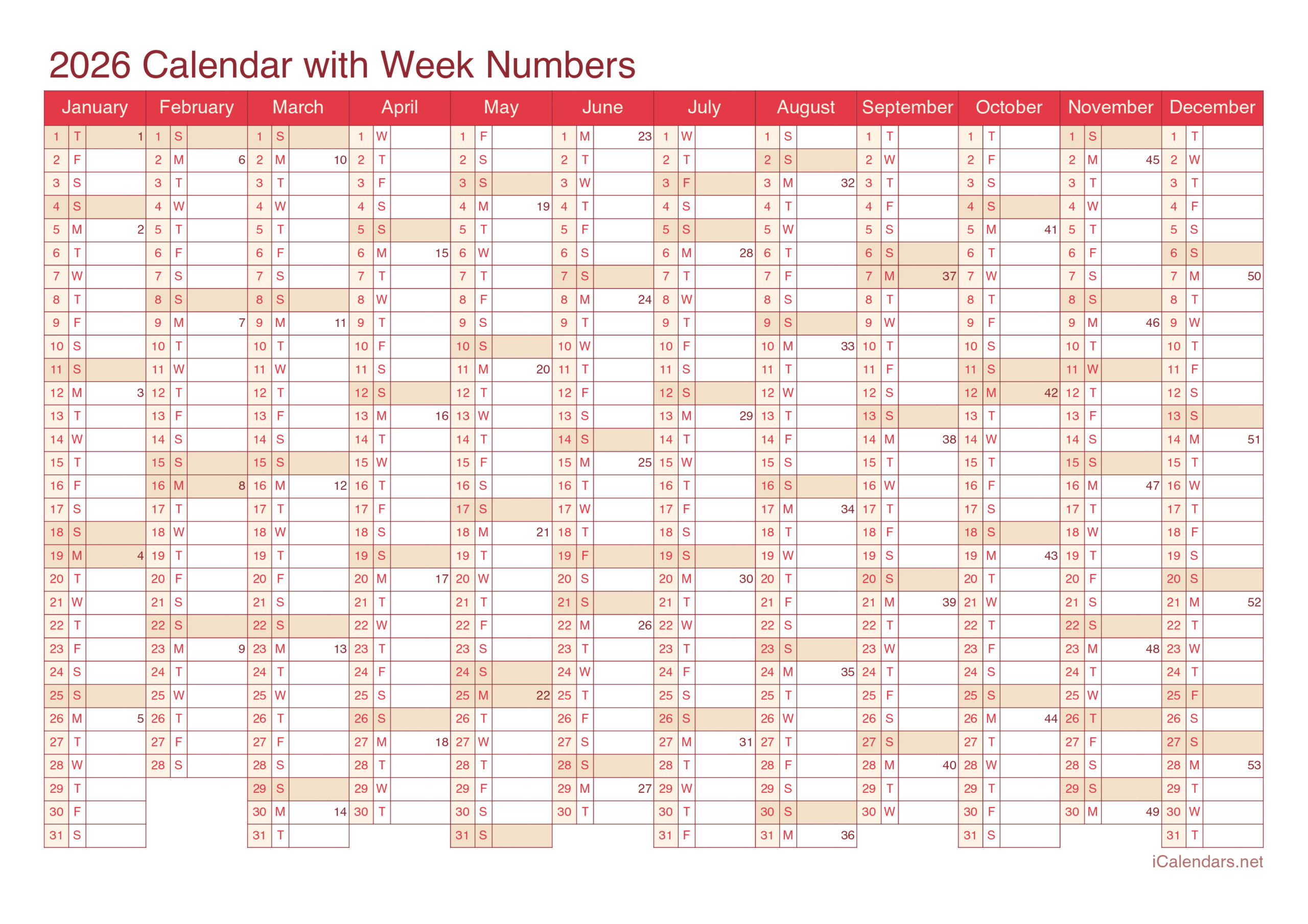 2026 Printable Calendar - Pdf Or Excel with 2026 Calendar Printable With Weeks