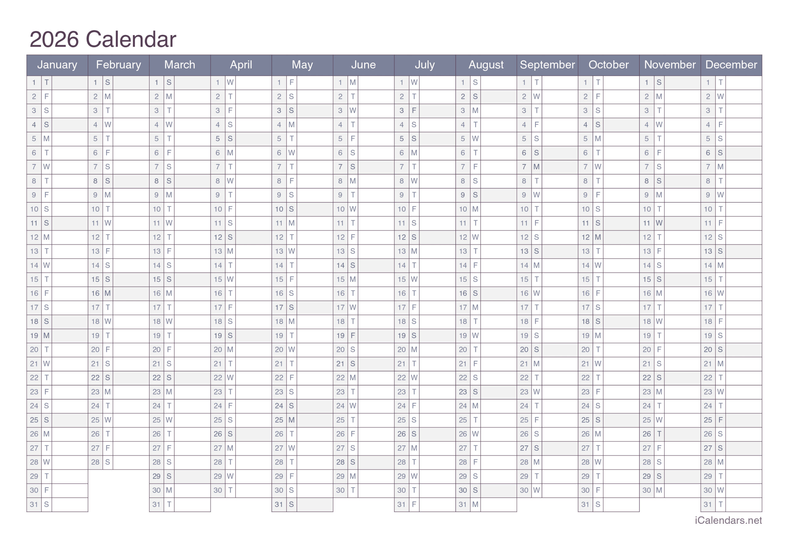 2026 Printable Calendar - Pdf Or Excel with regard to 2026 Calendar Printable with Lines