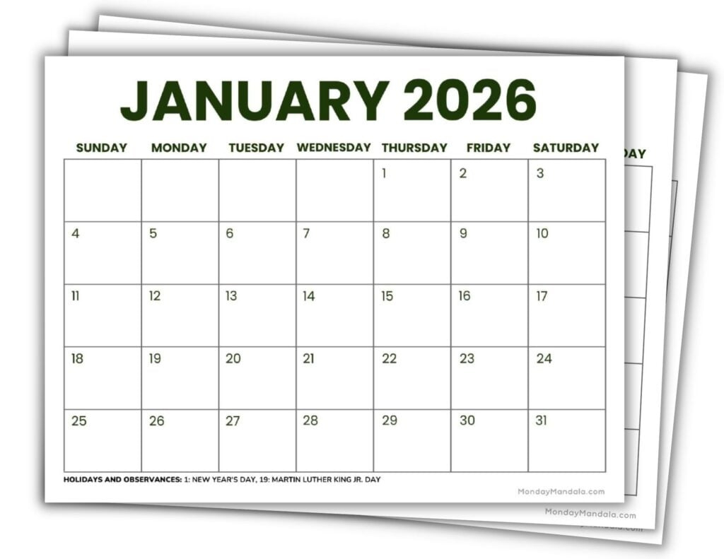 2026 Printable Calendars (56 Free Pdf Printables) in Calendar 2026 Printable Monthly
