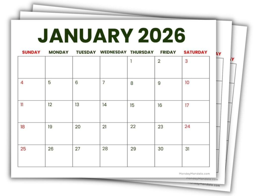2026 Printable Calendars (56 Free Pdf Printables) inside Blank 2026 Calendar Printable