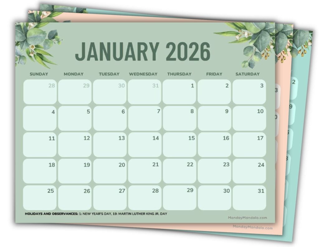 2026 Printable Calendars (56 Free Pdf Printables) with 2026 Printable Calendar by Month