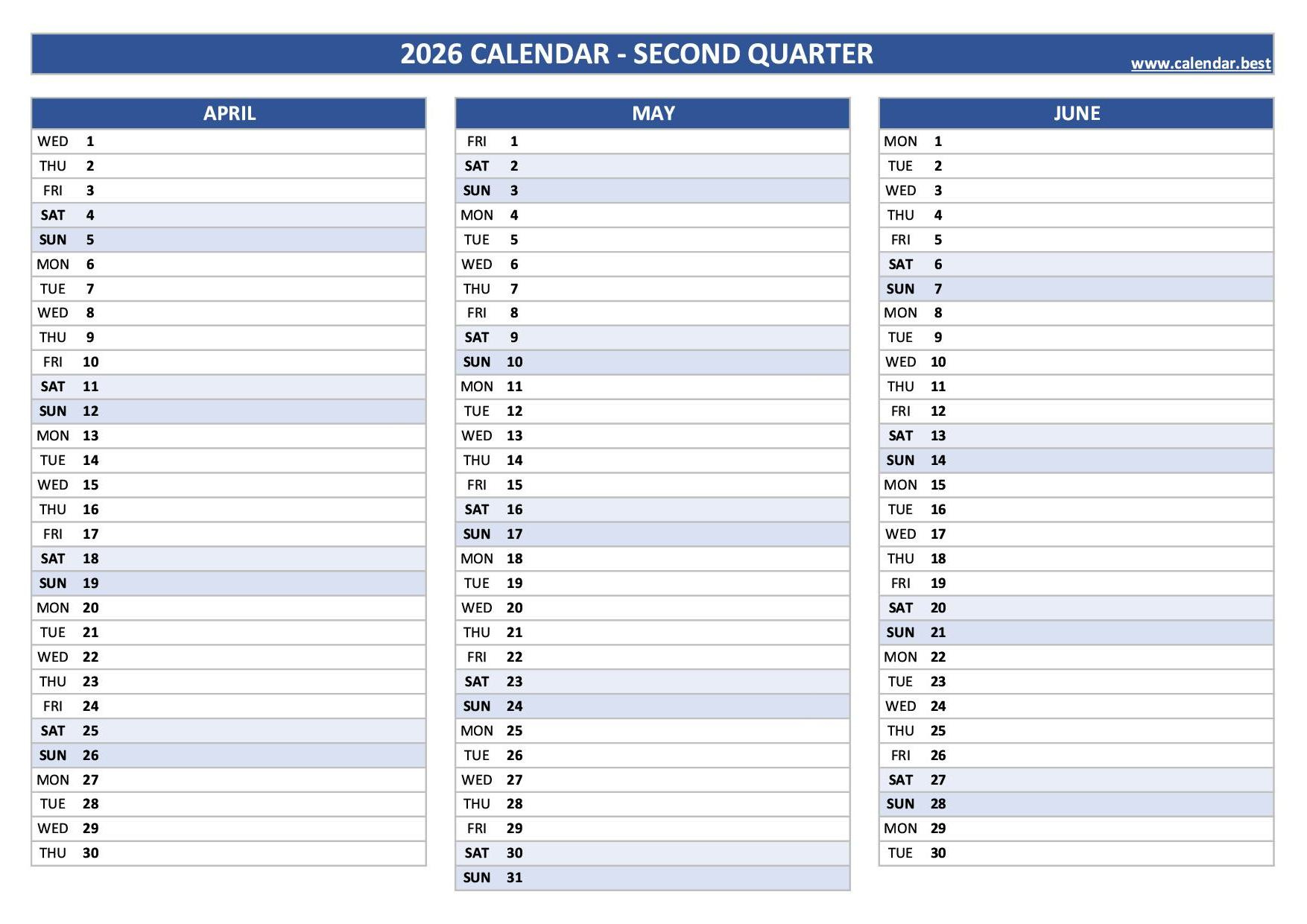 2026 Quarterly Calendar To Print throughout 2026 Quarterly Calendar Printable