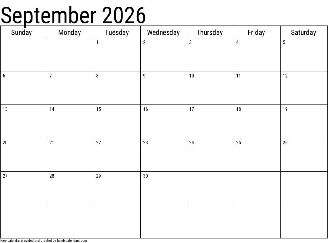 2026 September Calendars - Handy Calendars with 2026 Calendar Printable September