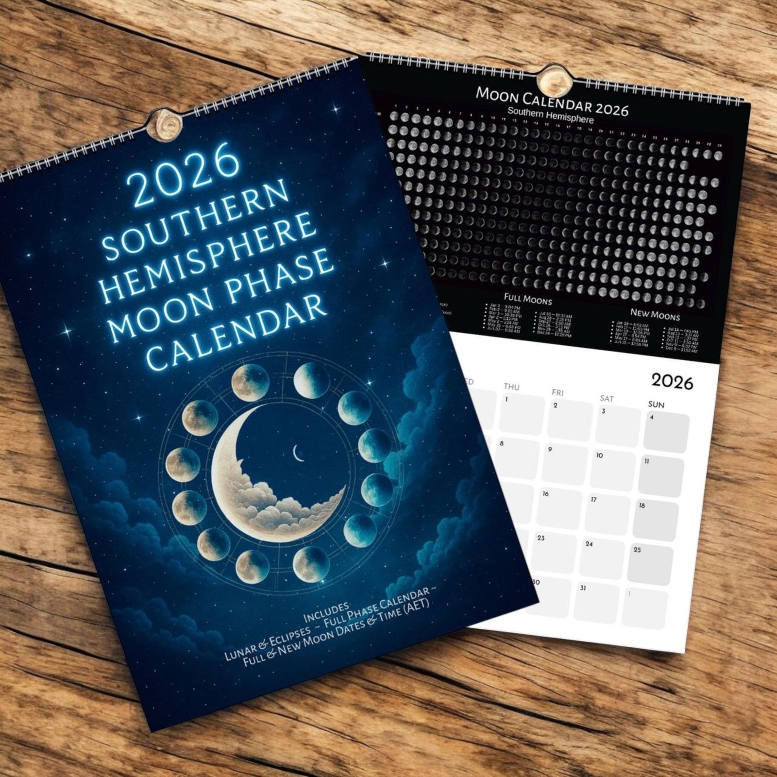 2026 Southern Hemisphere Moon Phase Calendar With Eclipses, Full within Southern Hemisphere Moon Phase Calendar 2026