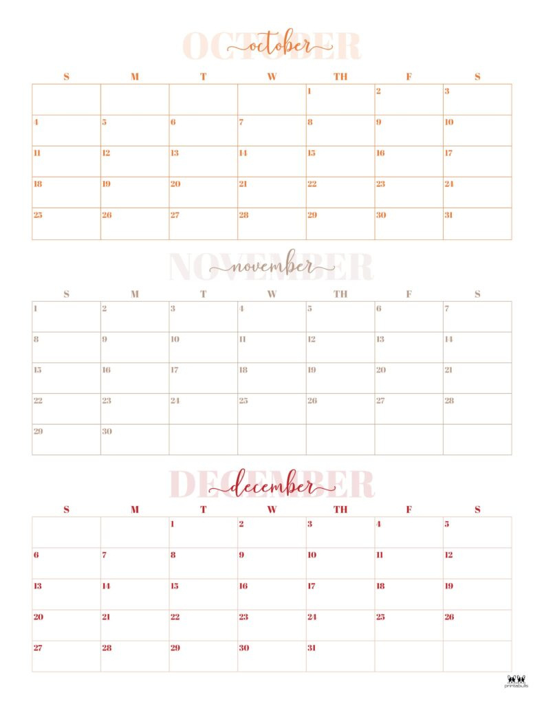 2026 Three Month/Quarterly Calendars - 36 Free Cals | Printabulls for 3 Month Printable Calendar 2026