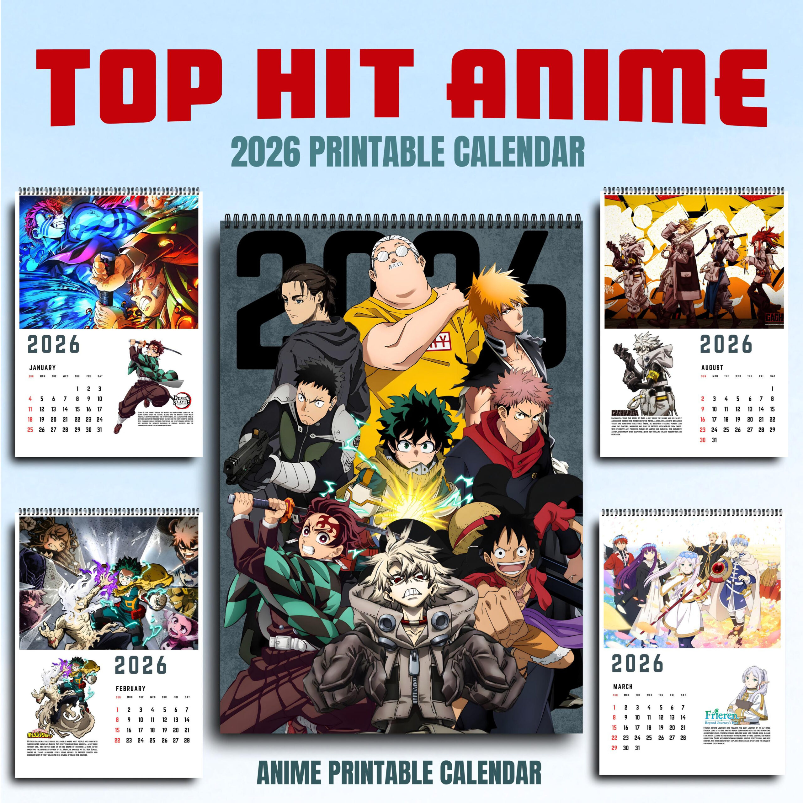2026 Top Hit Anime Digital Printable Calendar Ready To Print Pdf in Anime Calendar 2026 Schedule