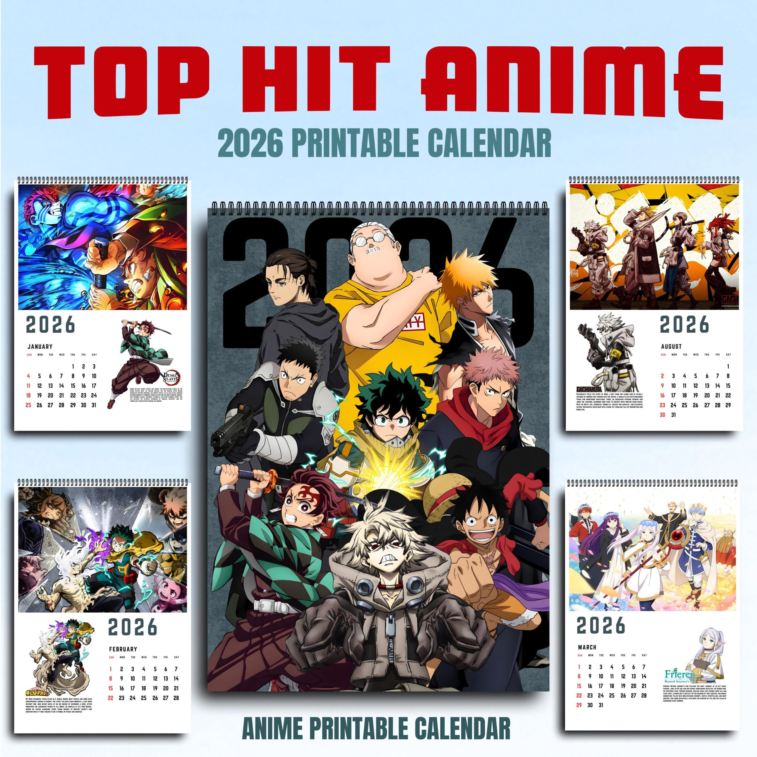 2026 Top Hit Anime Digital Printable Calendar Ready To Print Pdf pertaining to Anime Calendar 2026 Printable