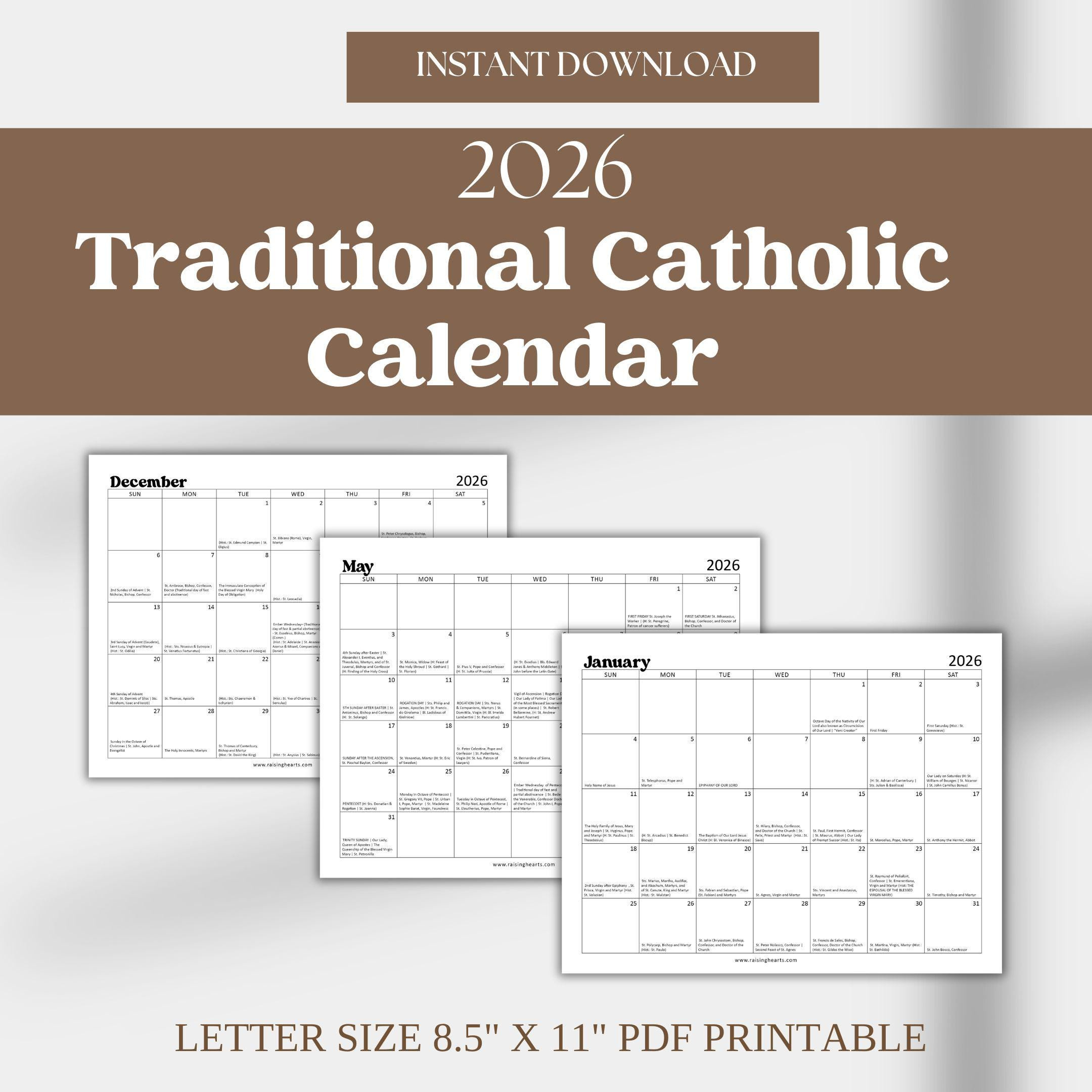 2026 Traditional Catholic Calendar: Latin Mass Feasts (Letter Size inside Traditional Latin Mass Catholic Calendar 2026