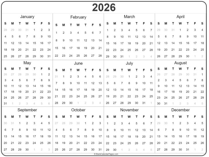 2026 Calendar Printable Canadian