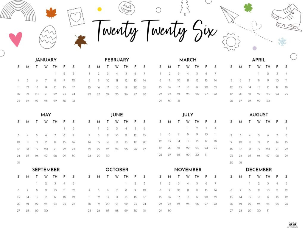 2026 Yearly Calendars - 29 Free Printables | Printabulls throughout 2026 Calendar Printable Printabulls