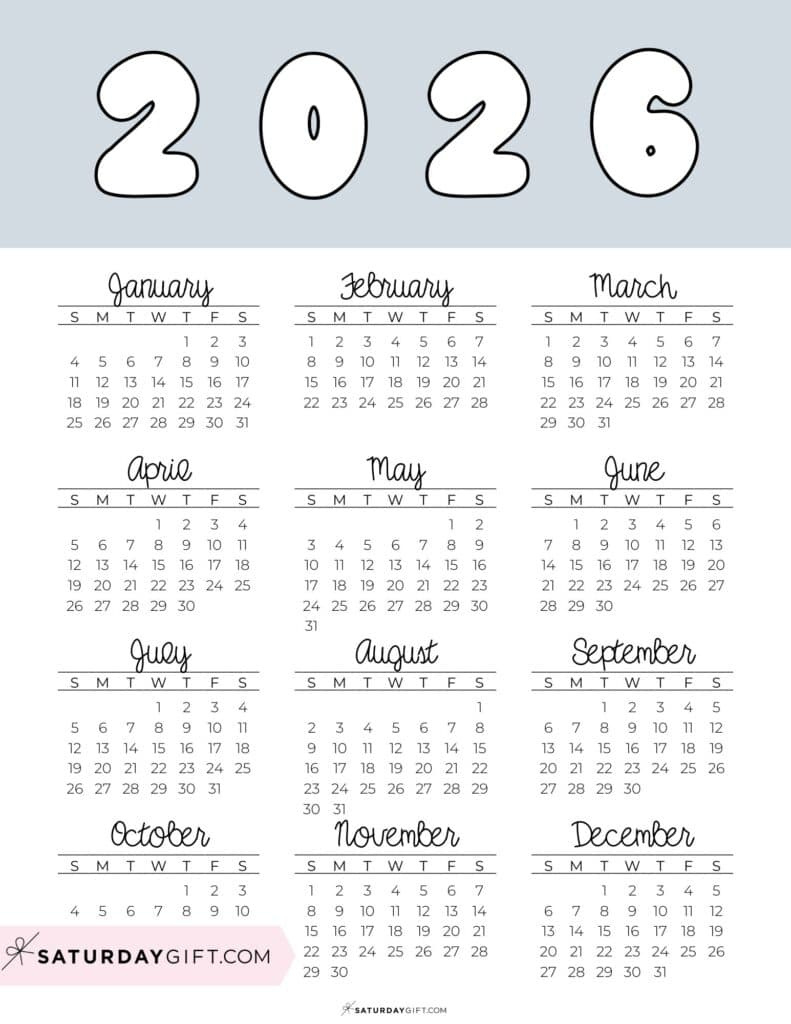2026 Yearly Calendars - 35 Free Printables for At a Glance Calendars For 2026
