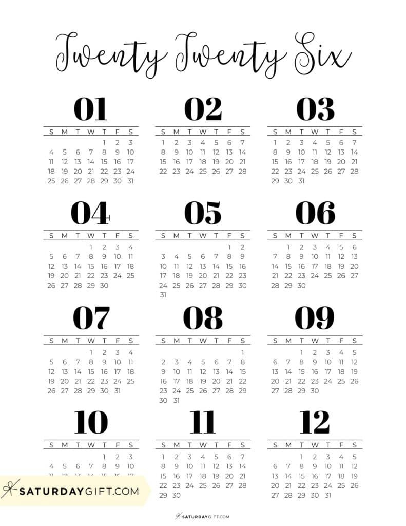 2026 Yearly Calendars - 35 Free Printables pertaining to 2026 Calendar Printable Pretty