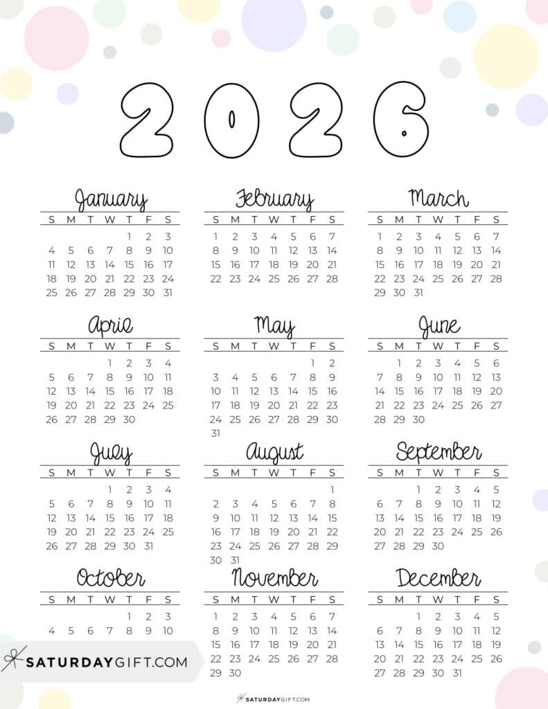 2026 Yearly Calendars - 35 Free Printables pertaining to 2026 Calendar Printable Version