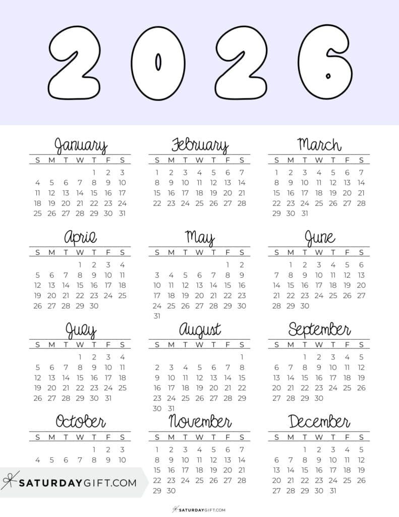 2026 Yearly Calendars - 35 Free Printables within 2026 Calendar Printable Small