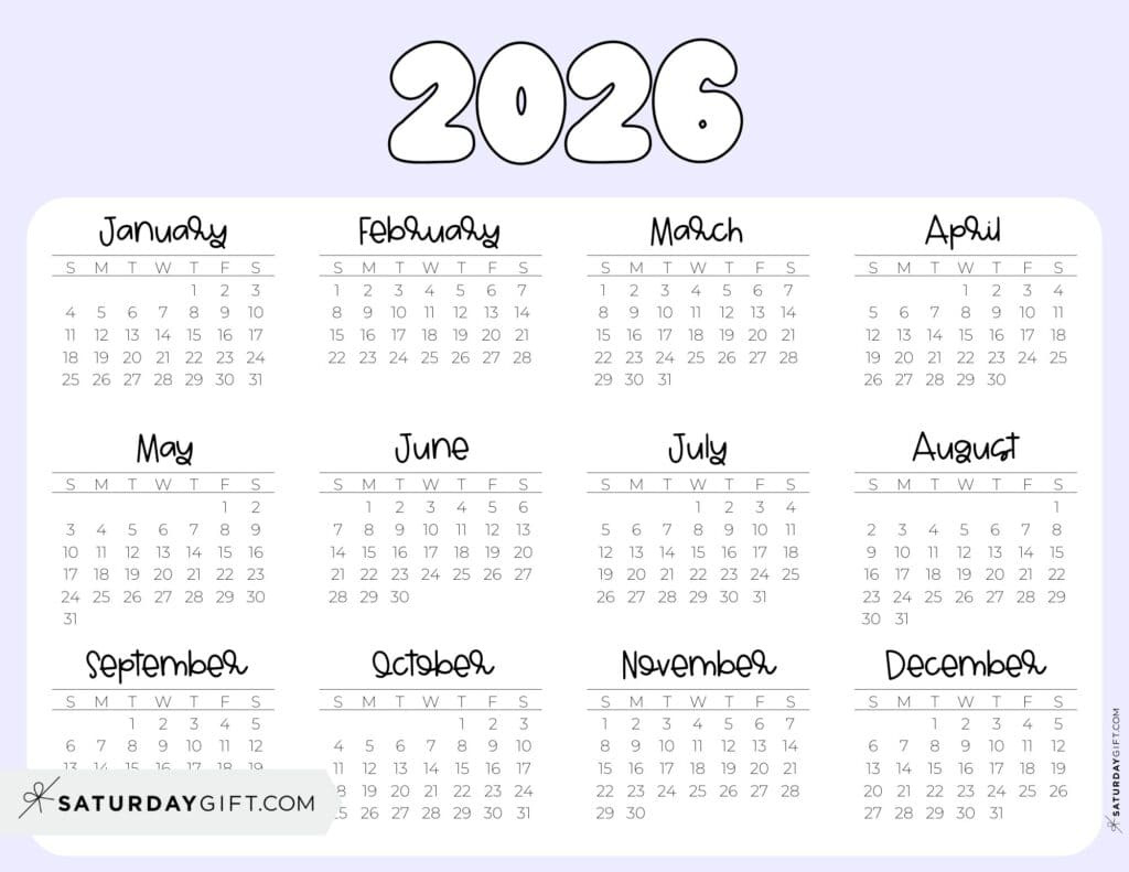 2026 Yearly Calendars - 35 Free Printables within 2026 Printable Calendar Landscape
