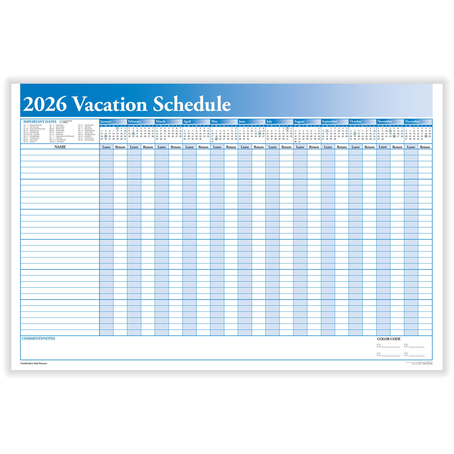 2026 Yearly Vacation Scheduler | Yearly Vacation Planner | Hrdirect for Employee Vacation Calendar 2026