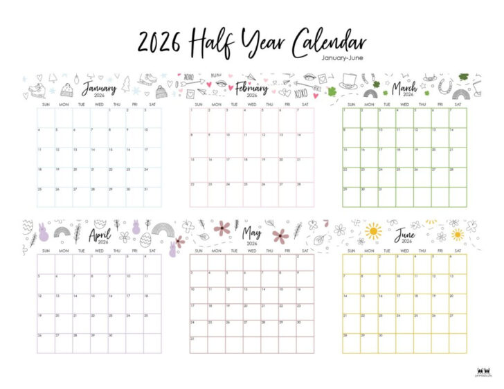 2026 Calendar Printable 6 Month