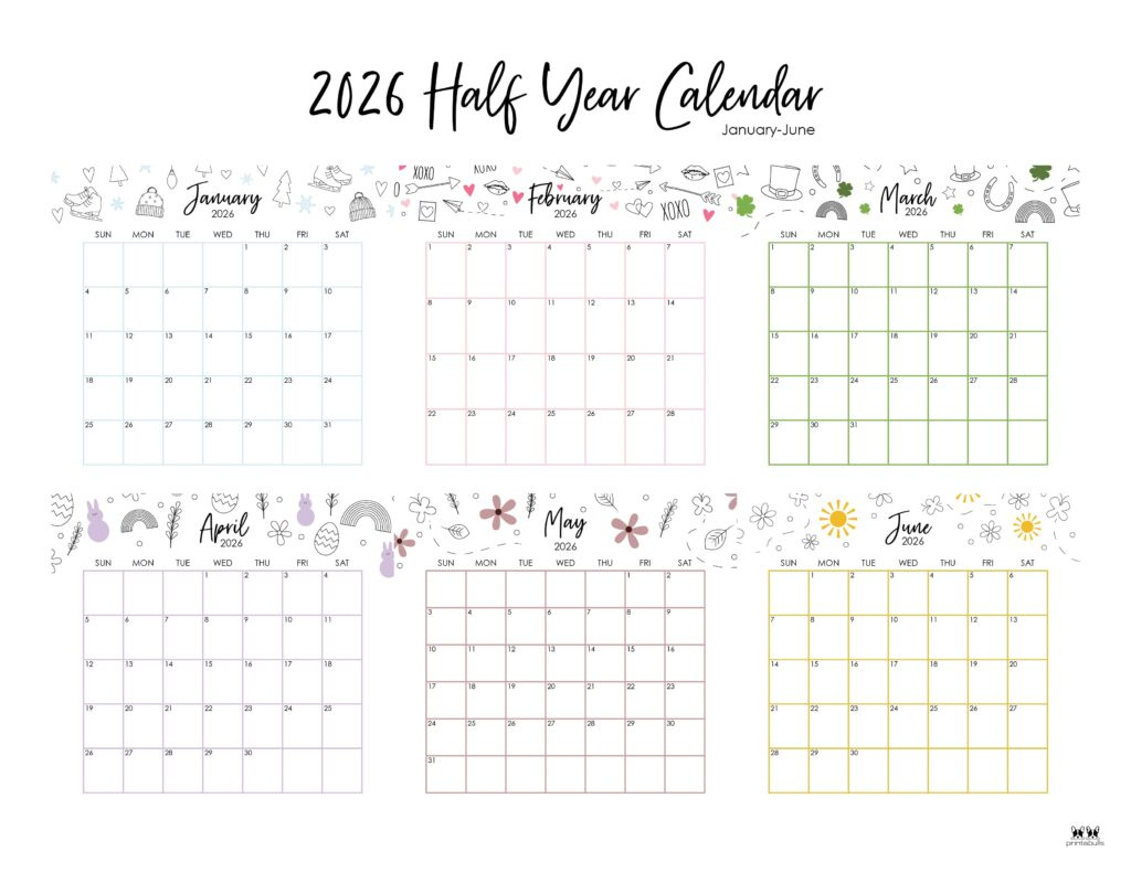 6 Month Calendars 2026 - 40 Free Calendars | Printabulls intended for 2026 Calendar Printable 6 Month