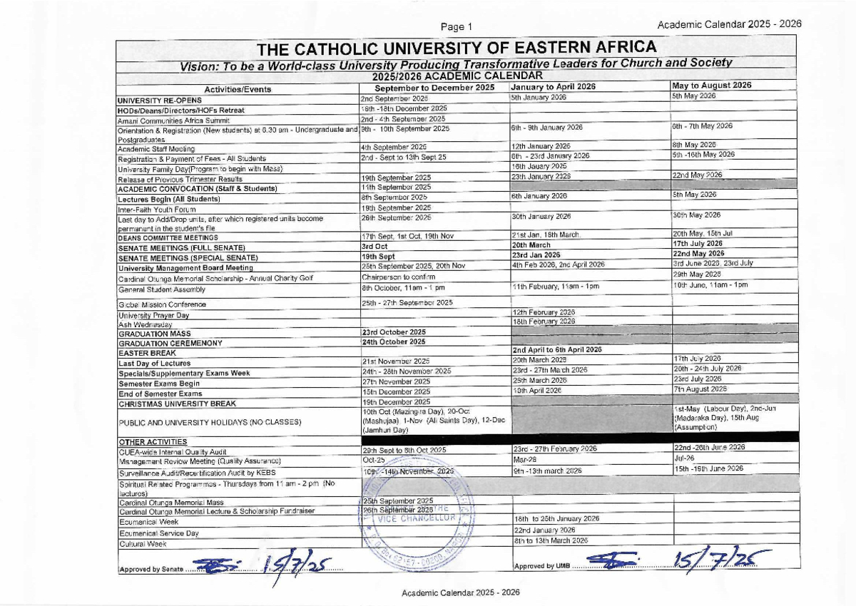Academic Calendar 2025-2026 - The Catholic University Of Eastern throughout Catholic University Academic Calendar 2026