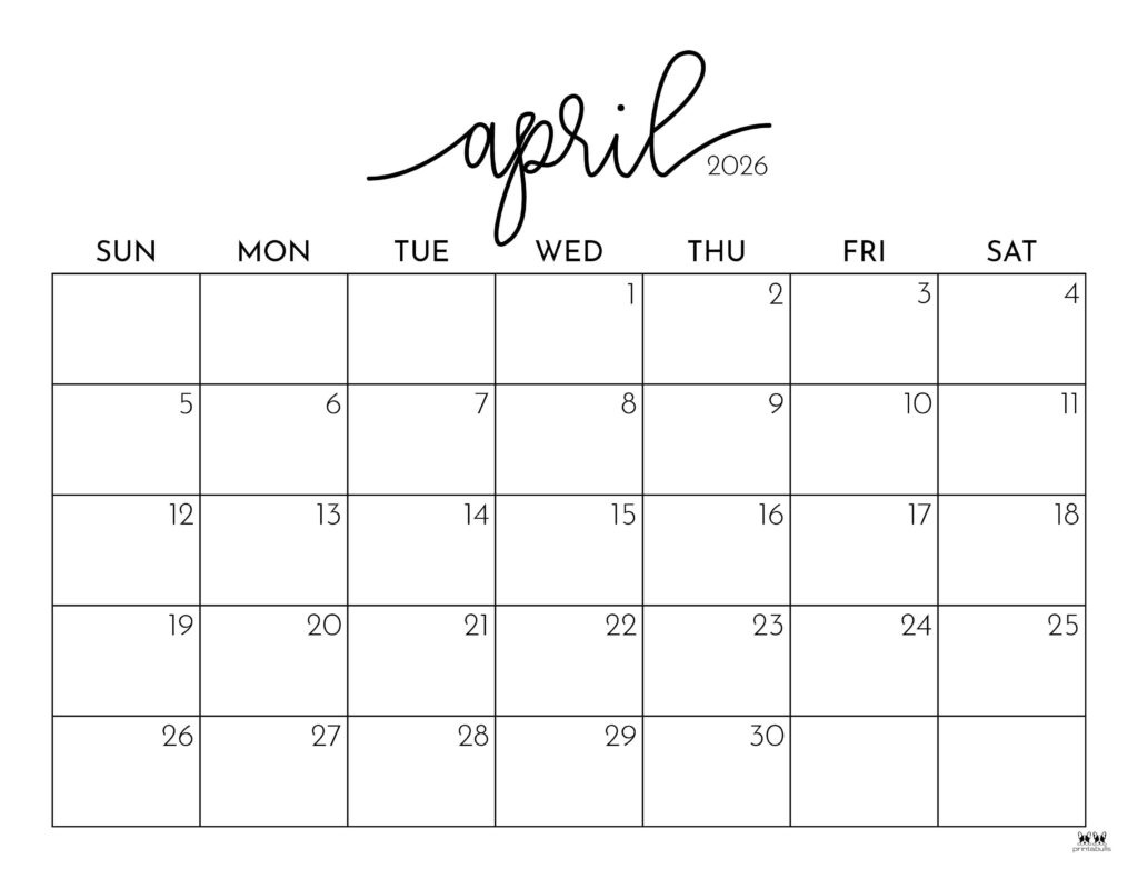 April 2026 Calendars - 123 Free Printables | Printabulls with April 2026 Calendar Printable