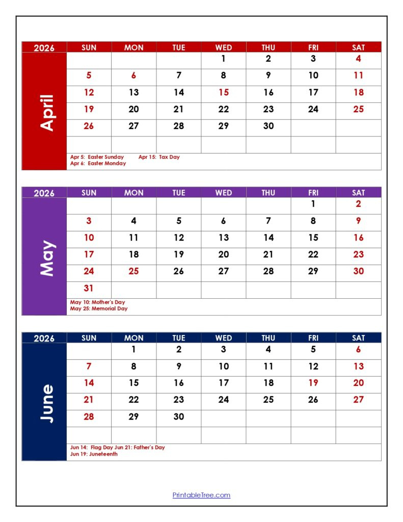 April To June 2026 Calendar | Three Month Calendar with regard to Calendar 2026 Printable Free Uae