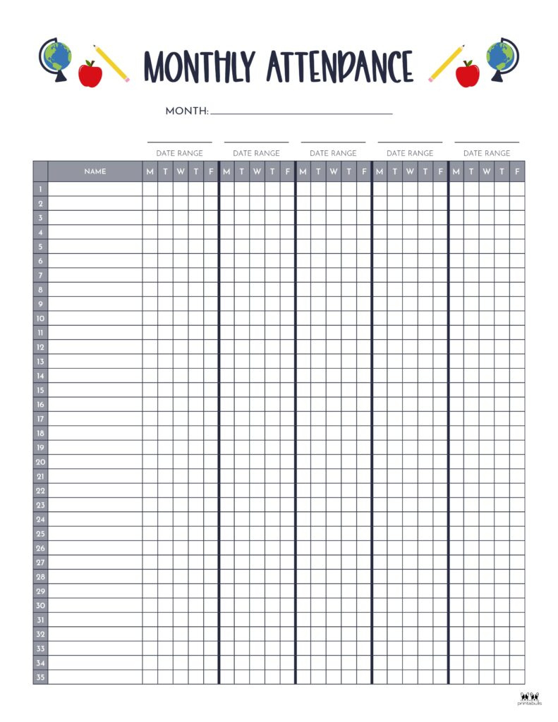 Attendance Sheets - 52 Free Printables | Printabulls in Attendance Sheet June 2026
