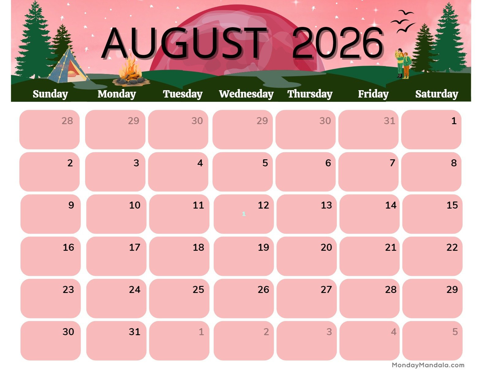 August 2026 Calendars (52 Free Pdf Printables) with August 2026 Calendar Printable