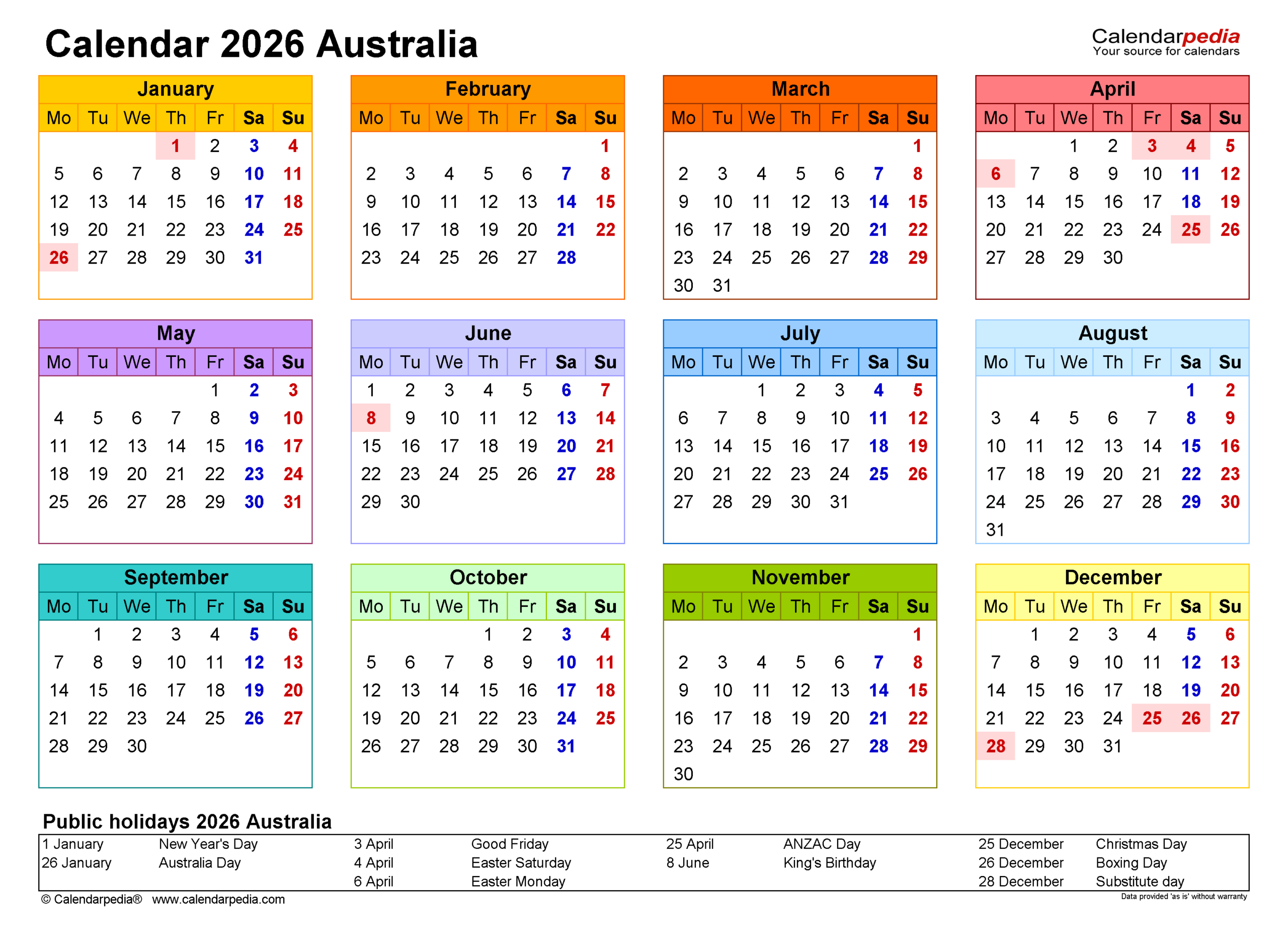 Australia Calendar 2026 - Free Printable Pdf Templates in 2026 School Calendar Qld Printable