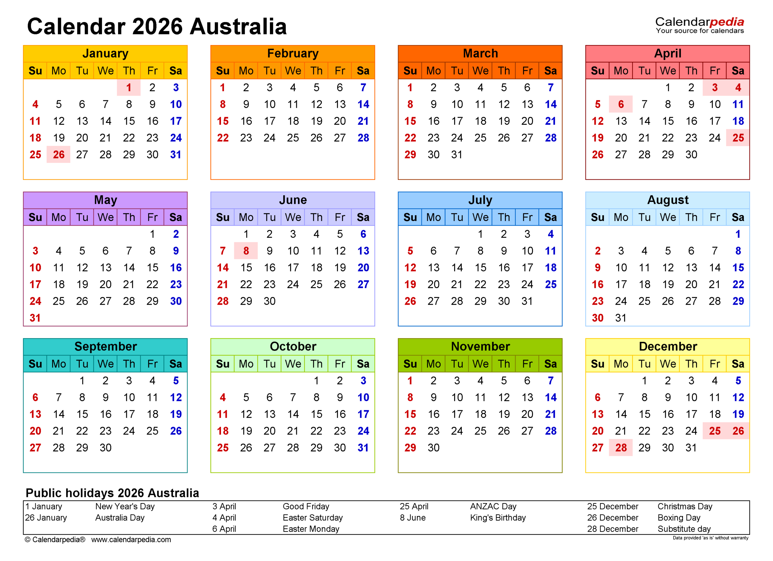 Australia Calendar 2026 - Free Printable Pdf Templates regarding 2026 Calendar Printable Nsw