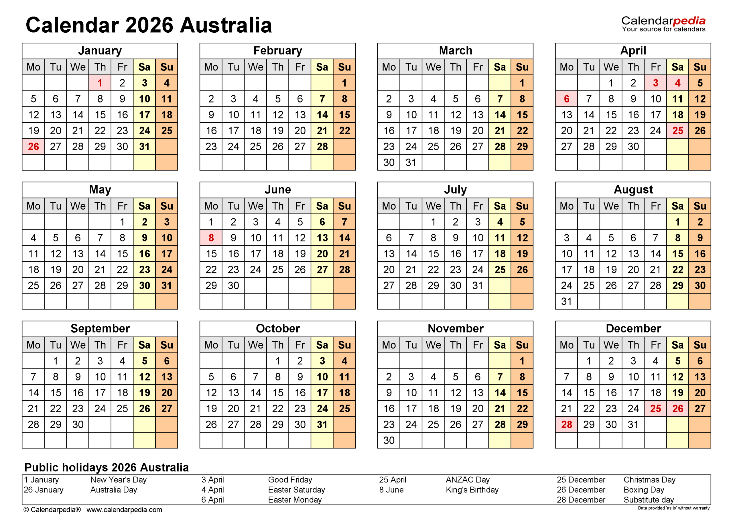 Australia Calendar 2026 - Free Printable Pdf Templates with 2026 School Calendar Qld Printable