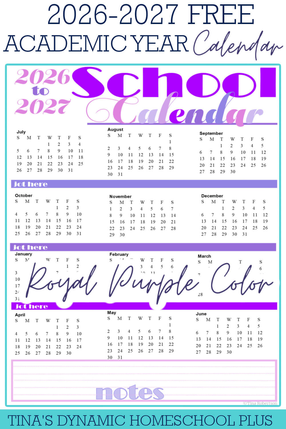 Beautiful Free Printable Yearly Calendar 2026 - 2027 with Homeschool Attendance Calendar 2026 - 2027