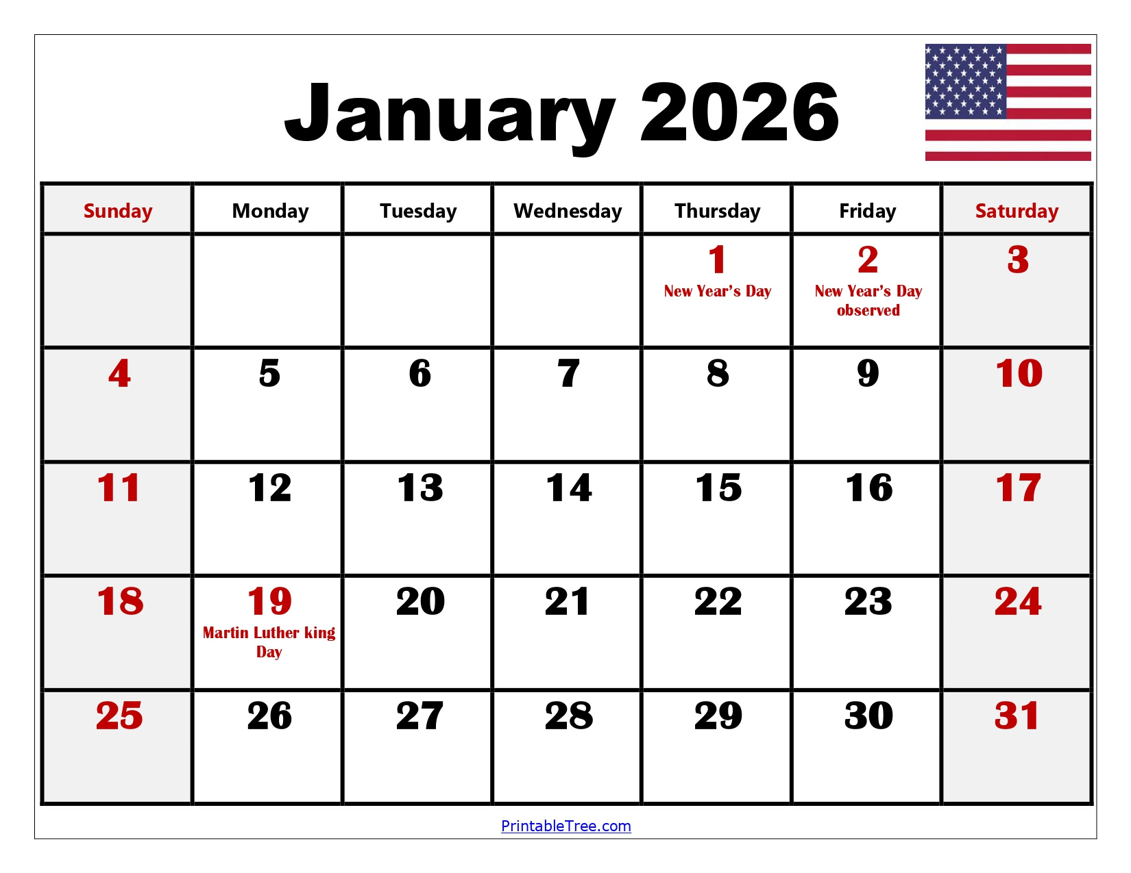 Blank January 2026 Calendar Printable Pdf Templates inside January 2026 Calendar With Holidays Printable Free