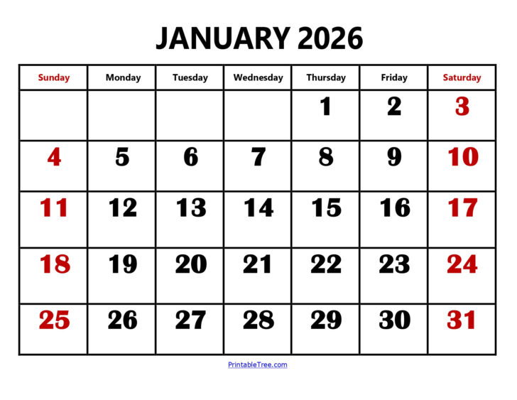 January 2026 Calender Printable January 2026 Calender Printable