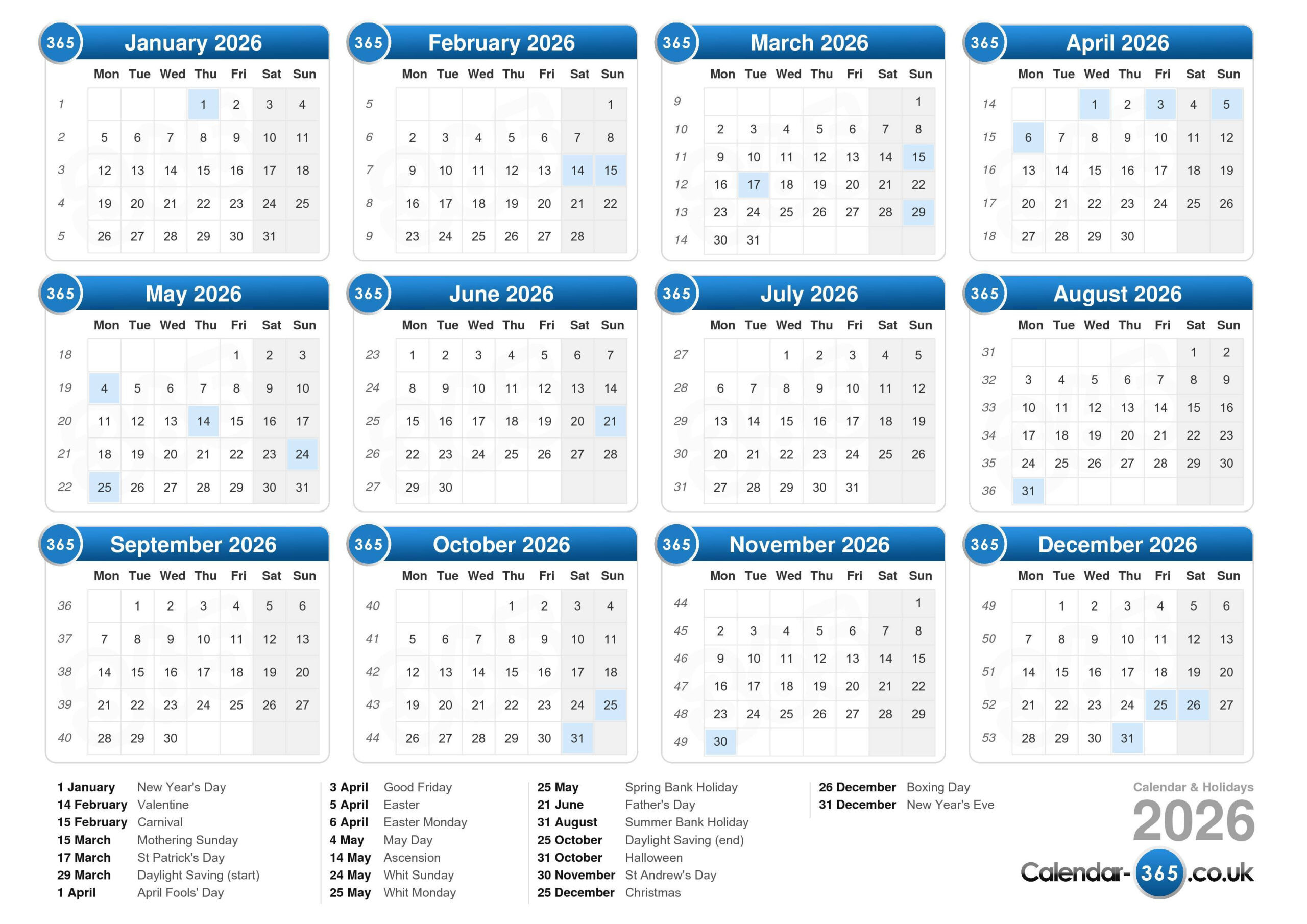 Calendar 2026 pertaining to 2026 Calendar Printable UK