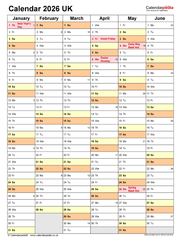 2026 Calendar Printable Free UK | Calendar 2025
