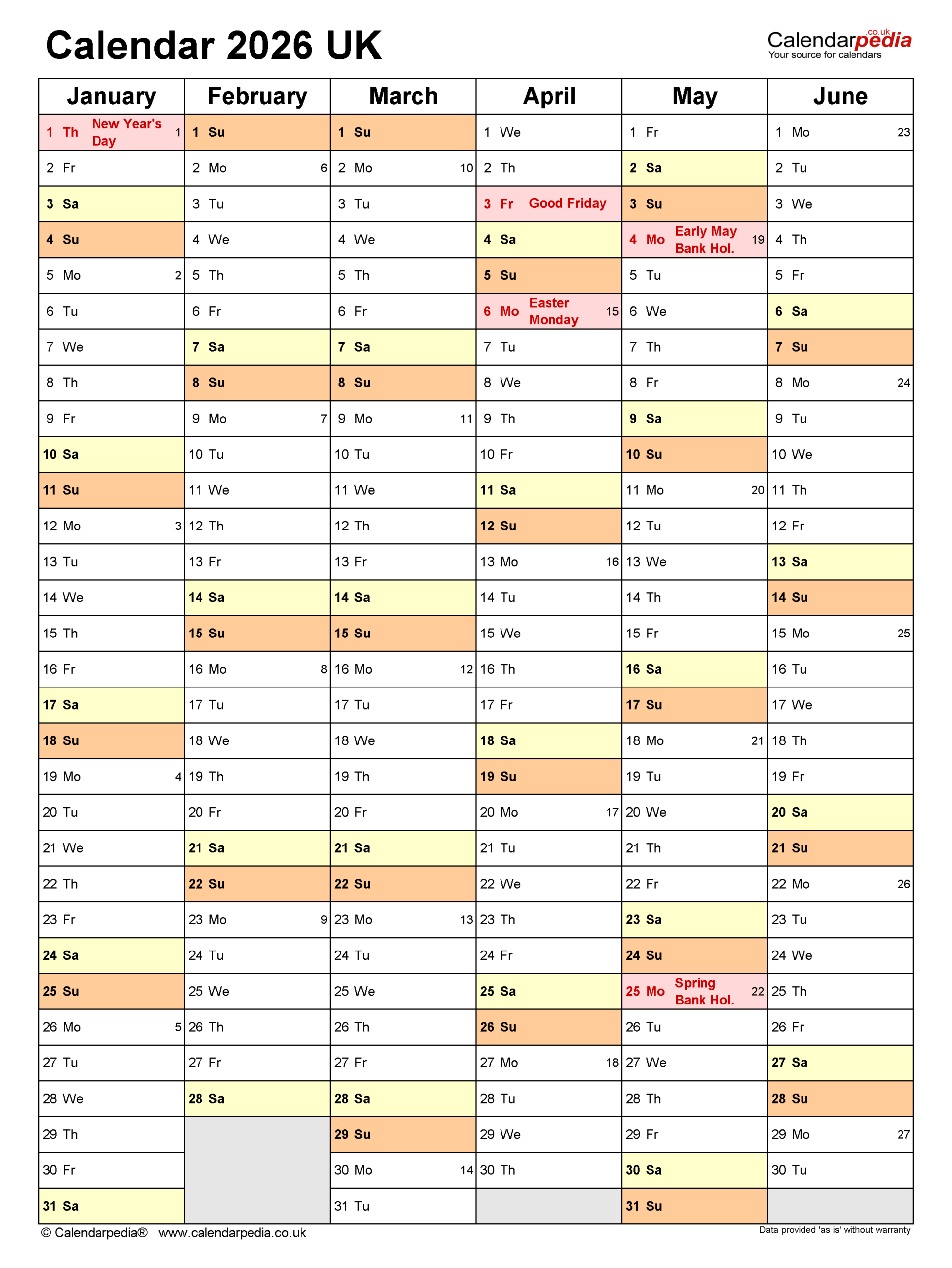 Calendar 2026 (Uk) - Free Printable Pdf Templates inside 2026 Calendar Printable Free UK