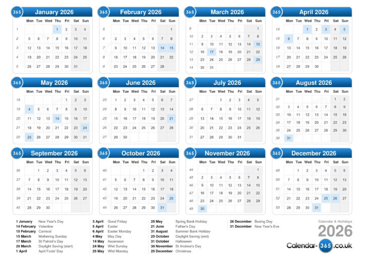 2026 Calendar Printable 365
