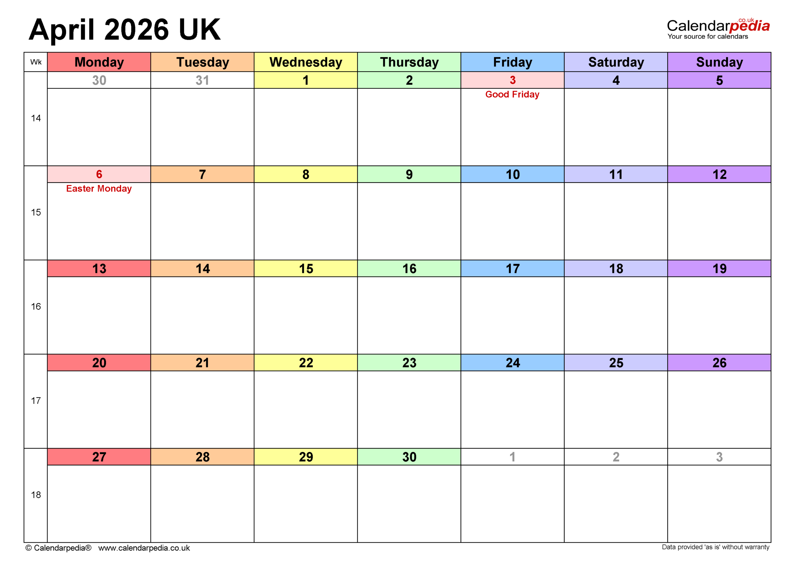 Calendar April 2026 Uk With Pdf, Excel And Word Templates with regard to Attendance Sheet April 2026